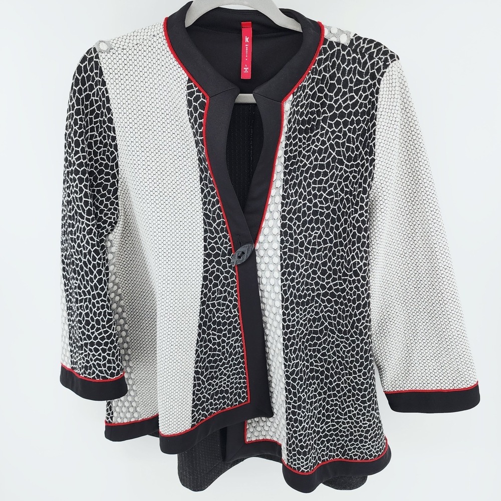 IC BY CONNIE K Black & White Textured Geometric Art to Wear Blazer Jacket Large